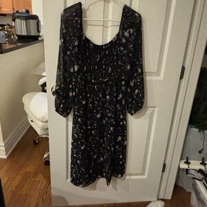 Wilfred Navy Floral Long Sleeve Dress with Leg Slit